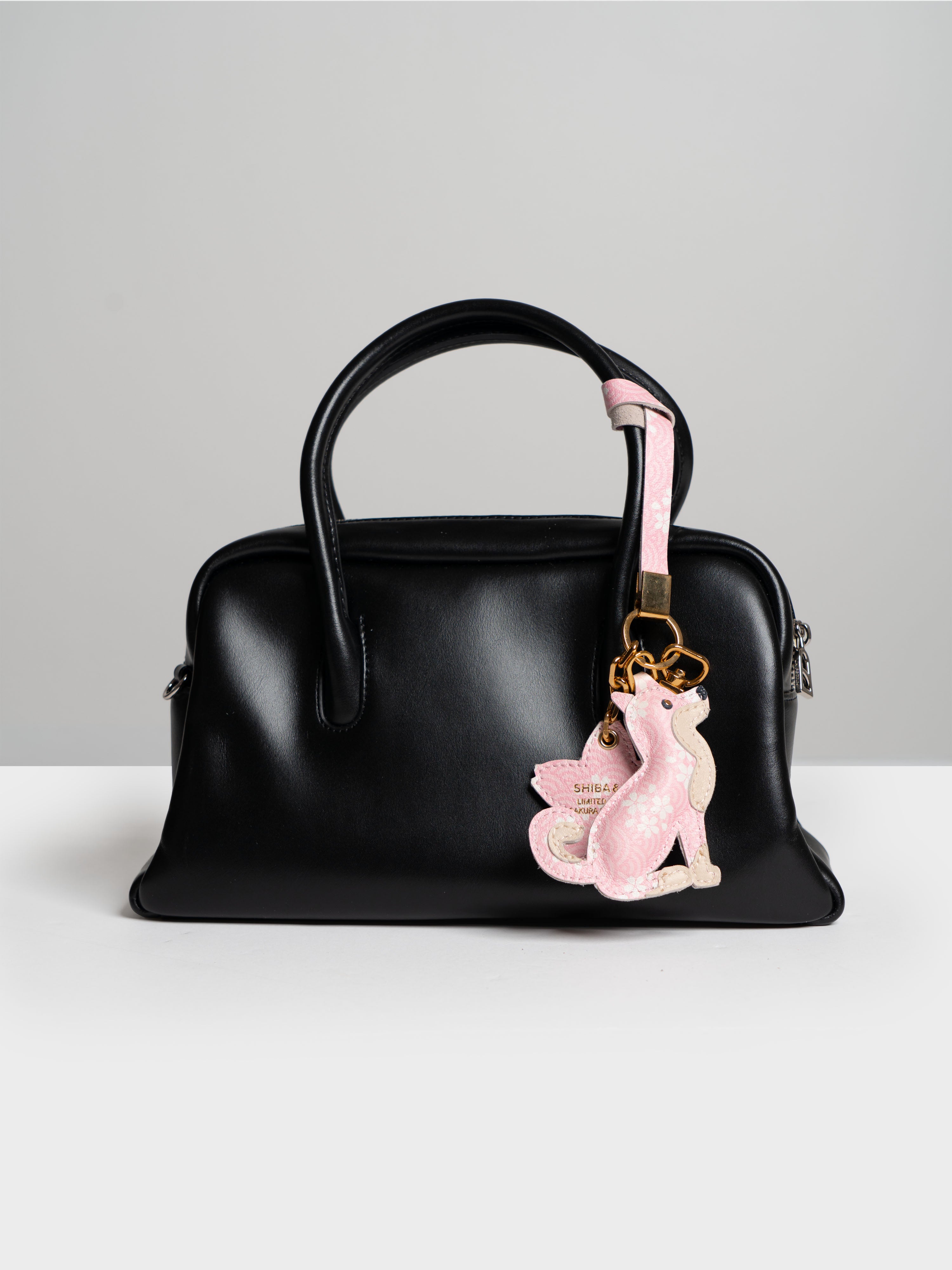 Sakura Shiba Inu Bag Charm In Italian Leather - Pink Seigaiha
