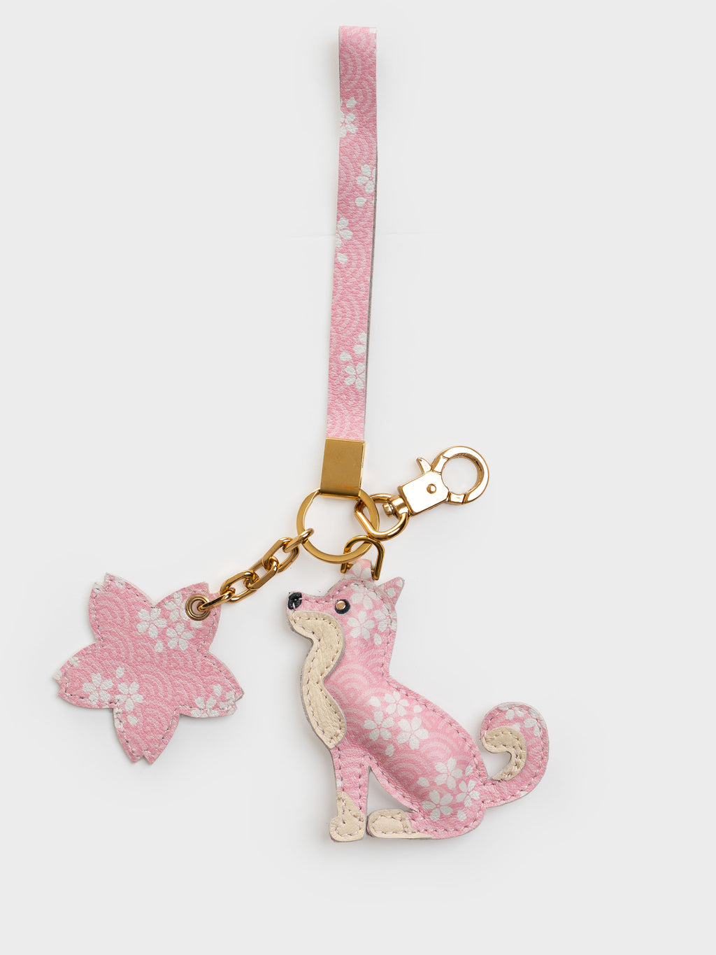 Sakura Shiba Inu Bag Charm In Italian Leather - Pink Seigaiha