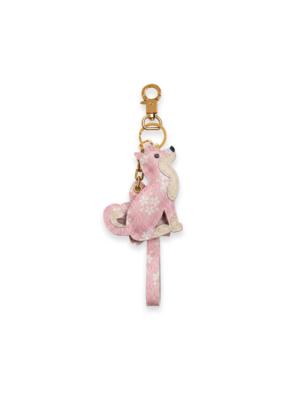 Sakura Shiba Inu Bag Charm In Italian Leather - Pink Seigaiha