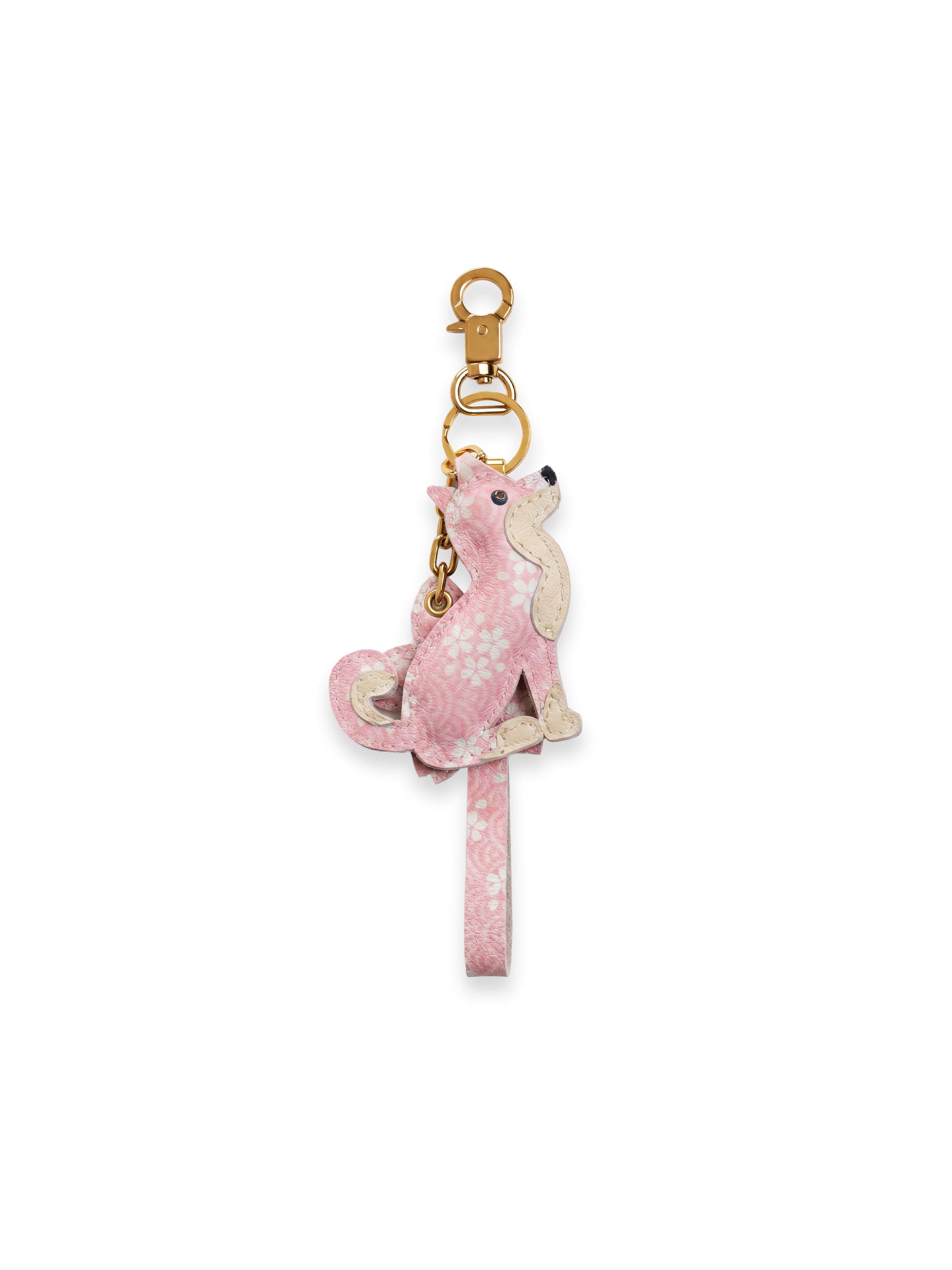 Sakura Shiba Inu Bag Charm In Italian Leather - Pink Seigaiha
