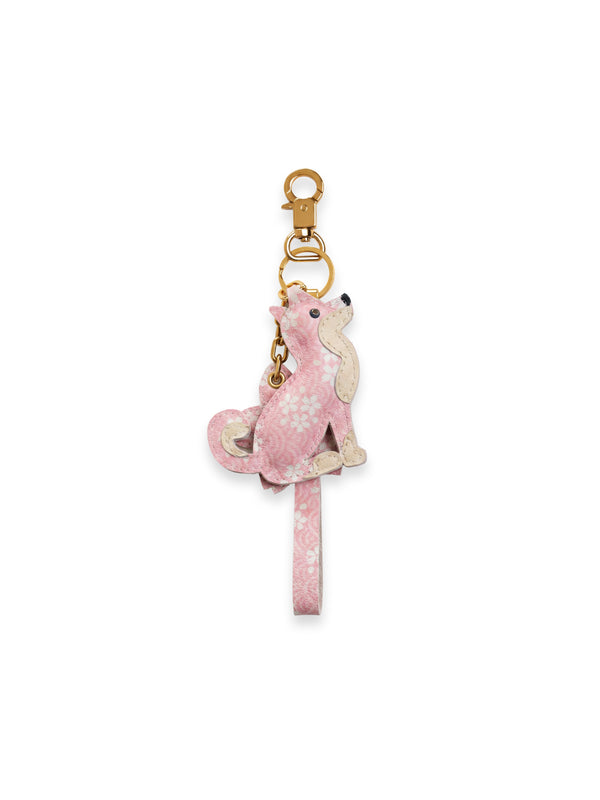 Sakura Shiba Inu Bag Charm In Italian Leather - Pink Seigaiha
