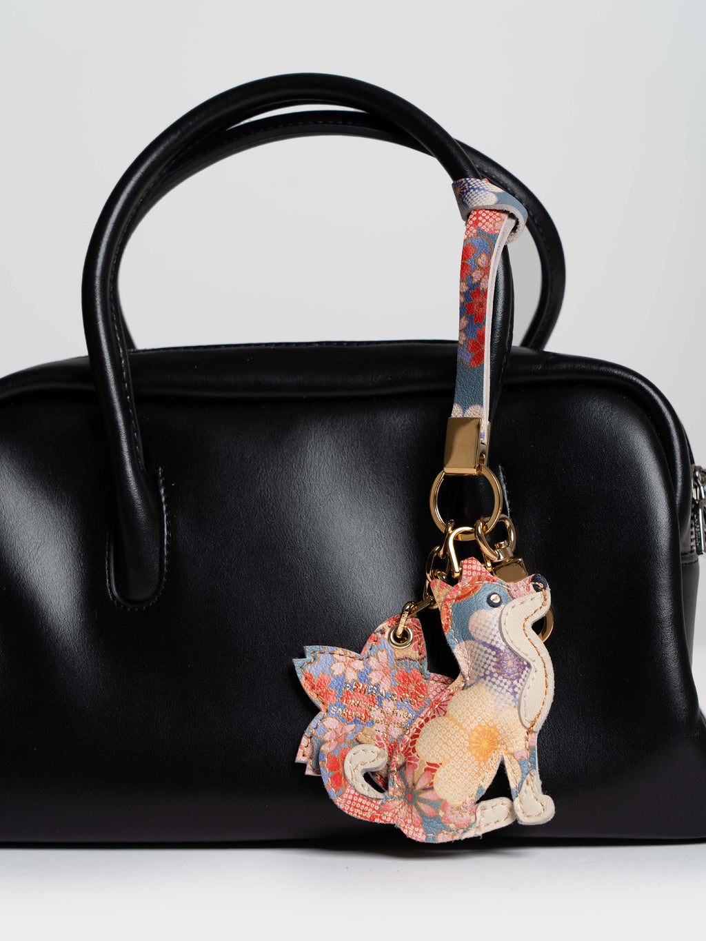 Sakura Shiba Inu Bag Charm In Italian Leather - Teal Floral