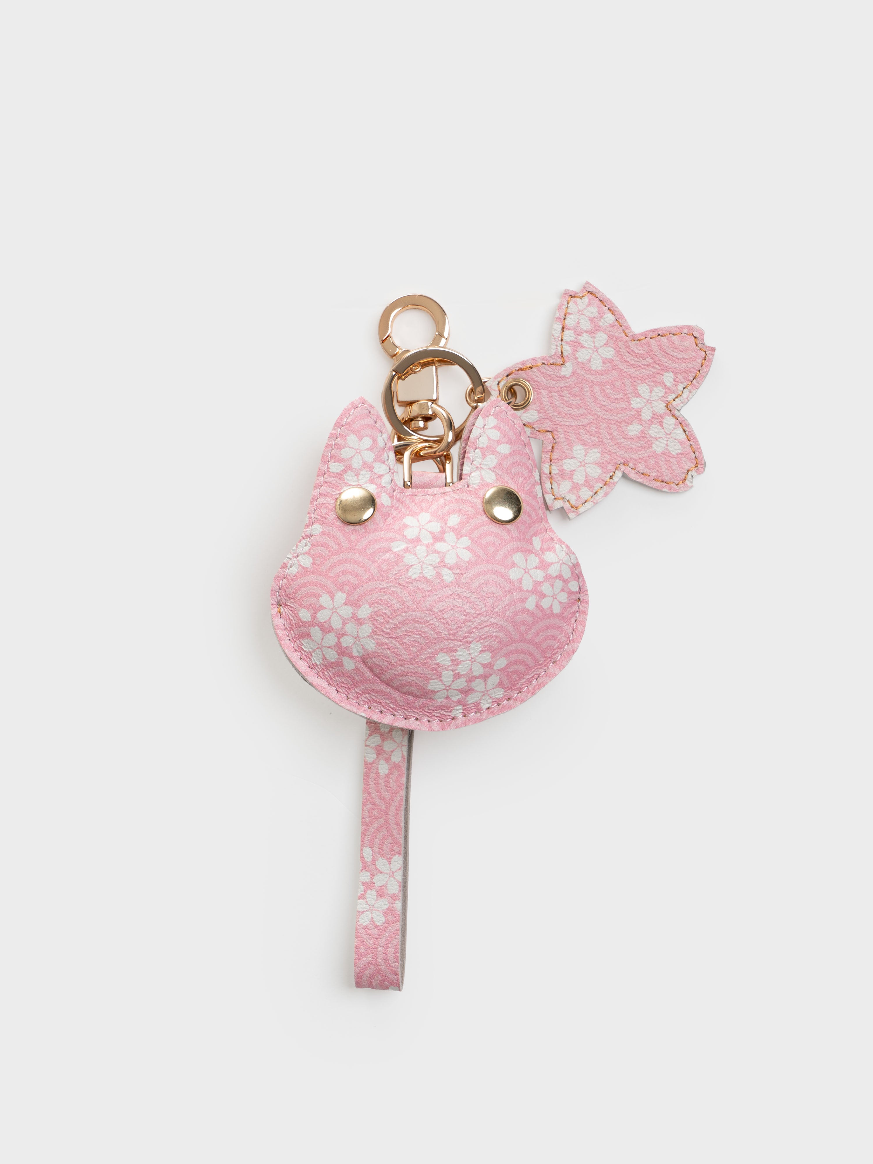 Sakura Shiba Inu Face Bag Charm In Italian Leather - Pink Seigaiha