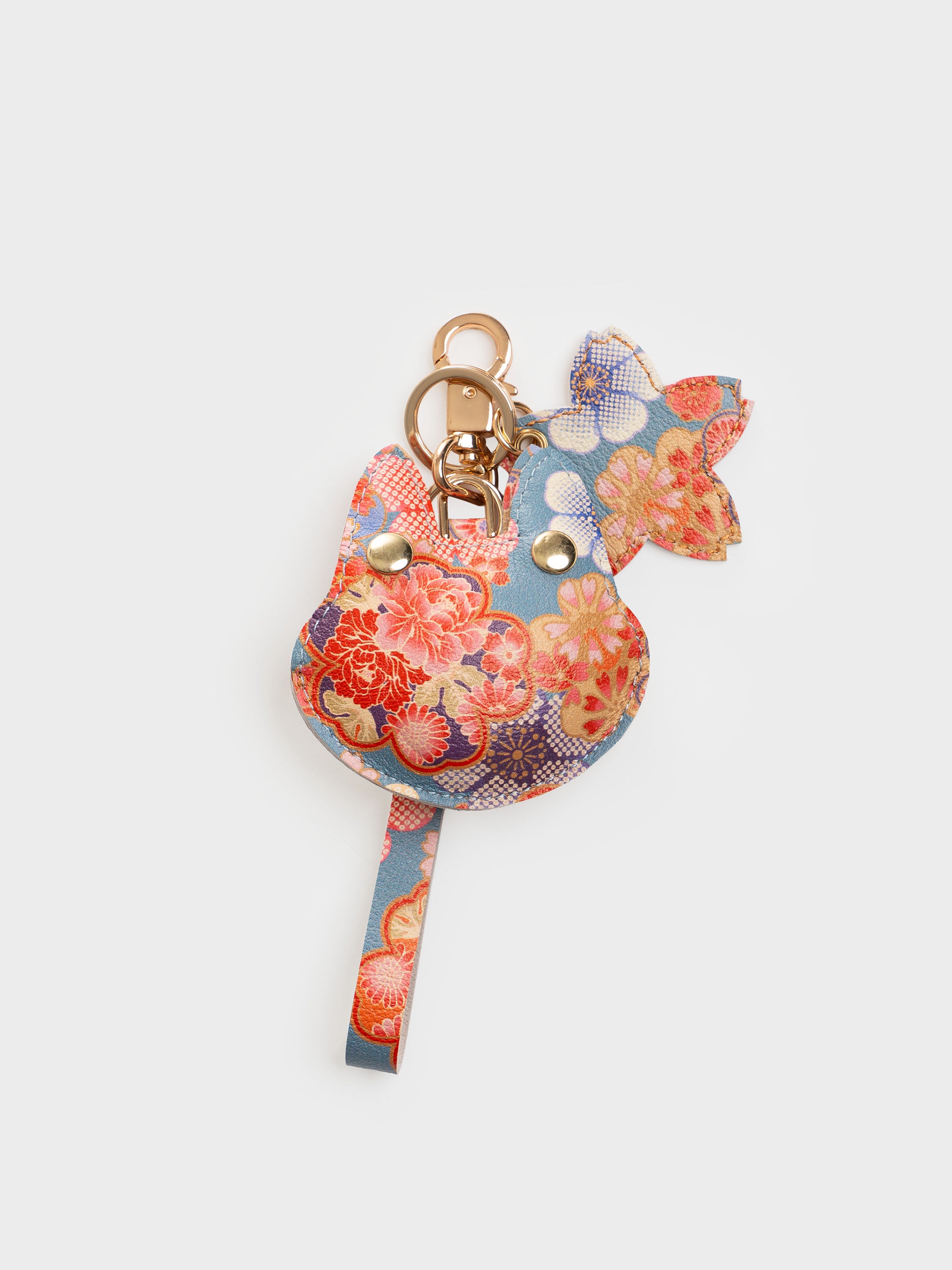 Sakura Shiba Inu Face Bag Charm In Italian Leather - Teal Floral