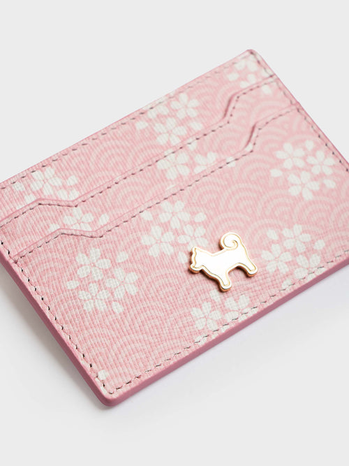SHIBA & Co. Sakura Italian Saffiano Leather Cardholder — Pink Seigaiha