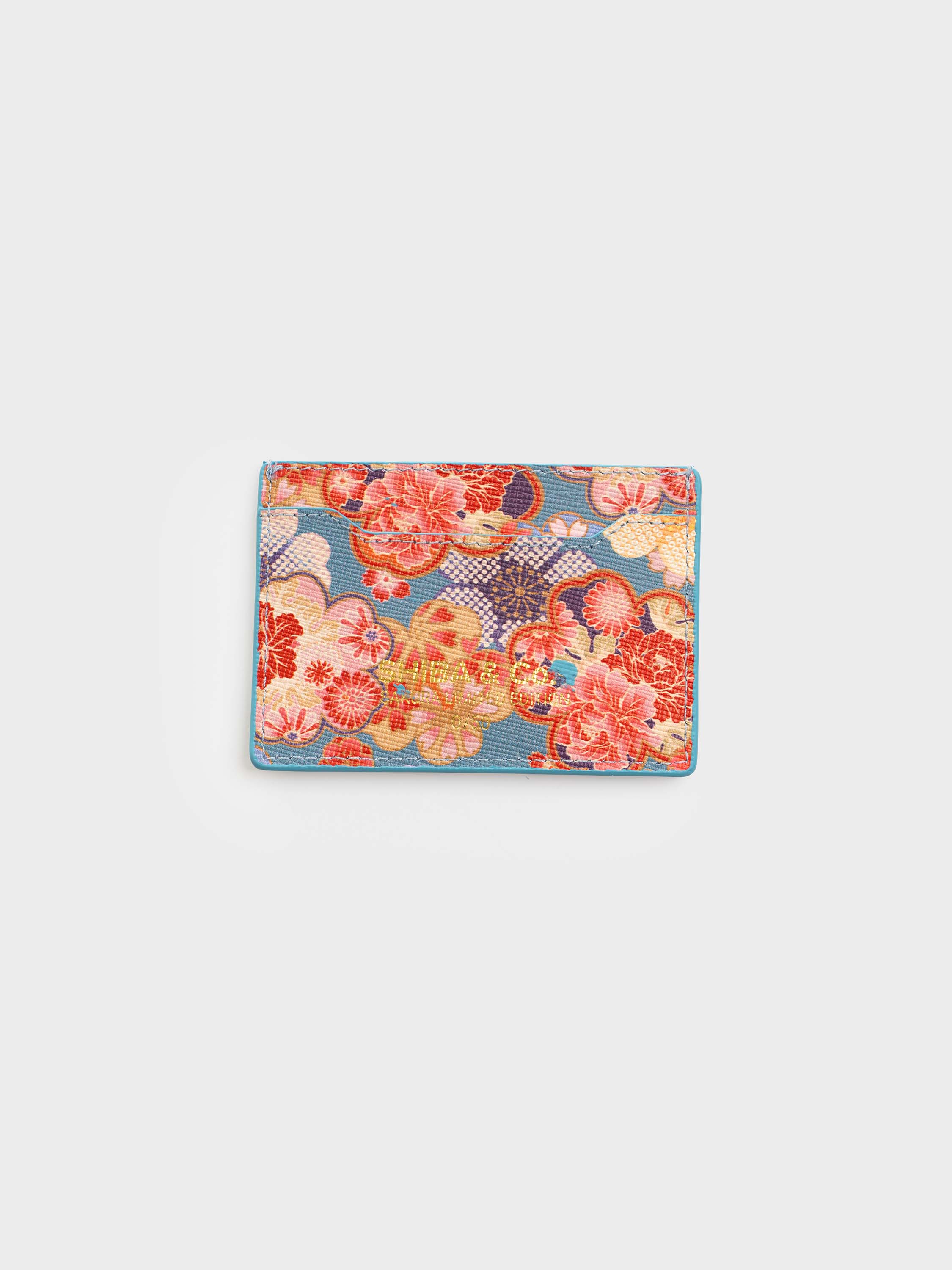 SHIBA & Co. Sakura Italian Saffiano Leather Cardholder — Teal Floral