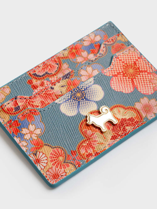 SHIBA & Co. Sakura Italian Saffiano Leather Cardholder — Teal Floral