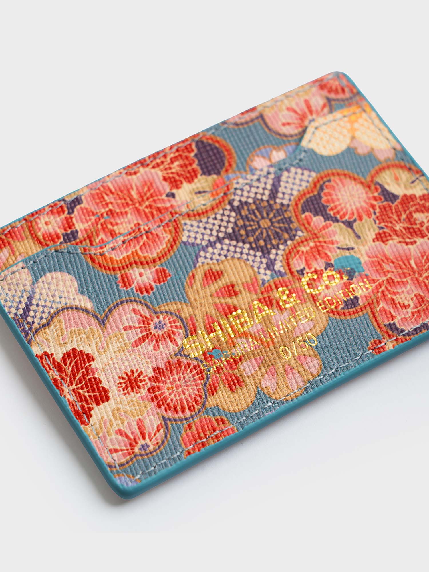 SHIBA & Co. Sakura Italian Saffiano Leather Cardholder — Teal Floral