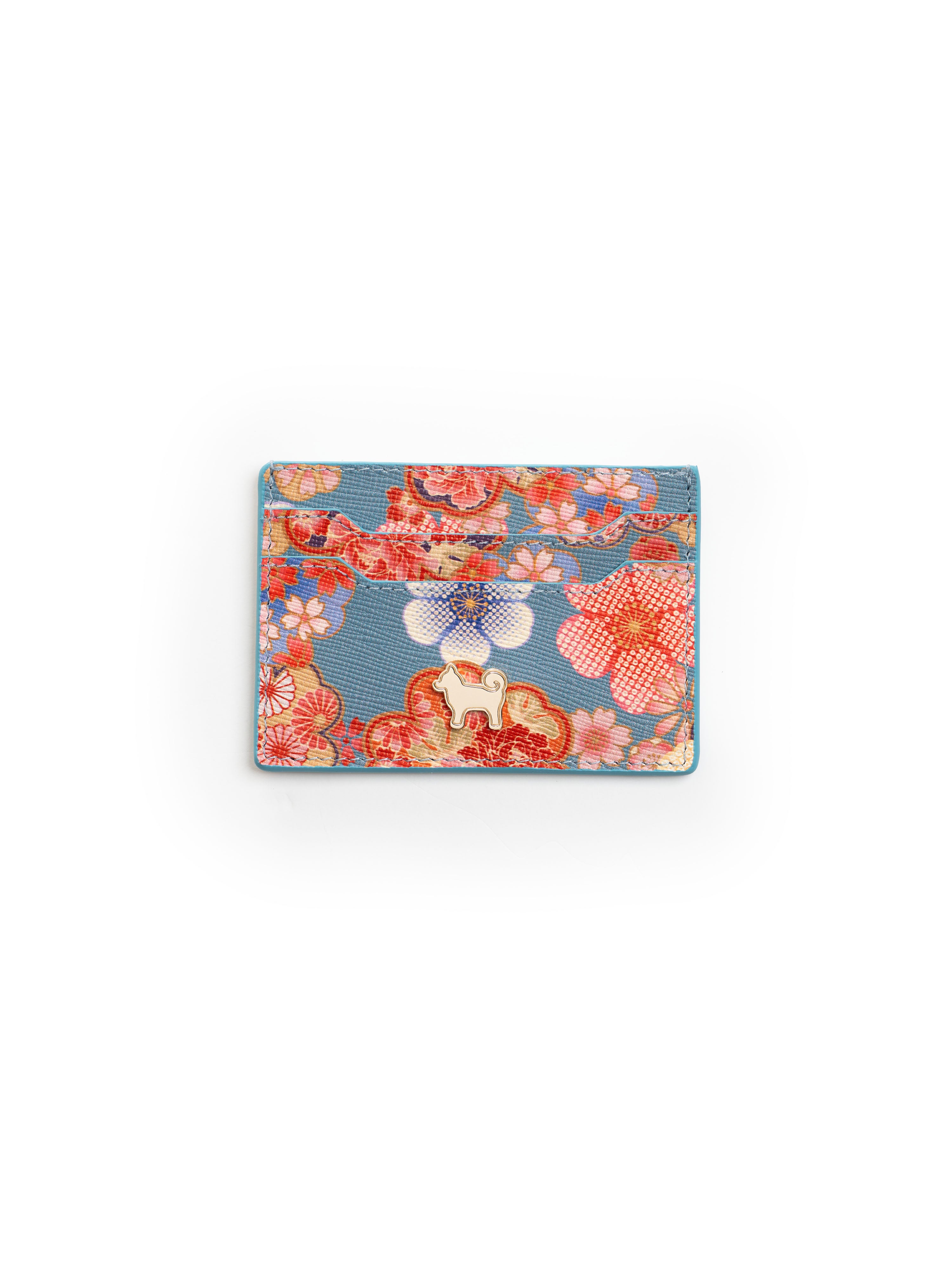 SHIBA & Co. Sakura Italian Saffiano Leather Cardholder — Teal Floral
