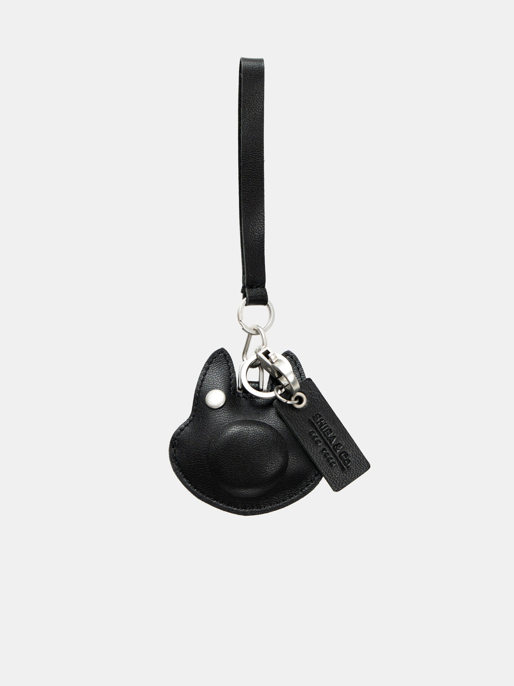 Shiba Inu Face Bag Charm In Italian Leather - Black and Tan