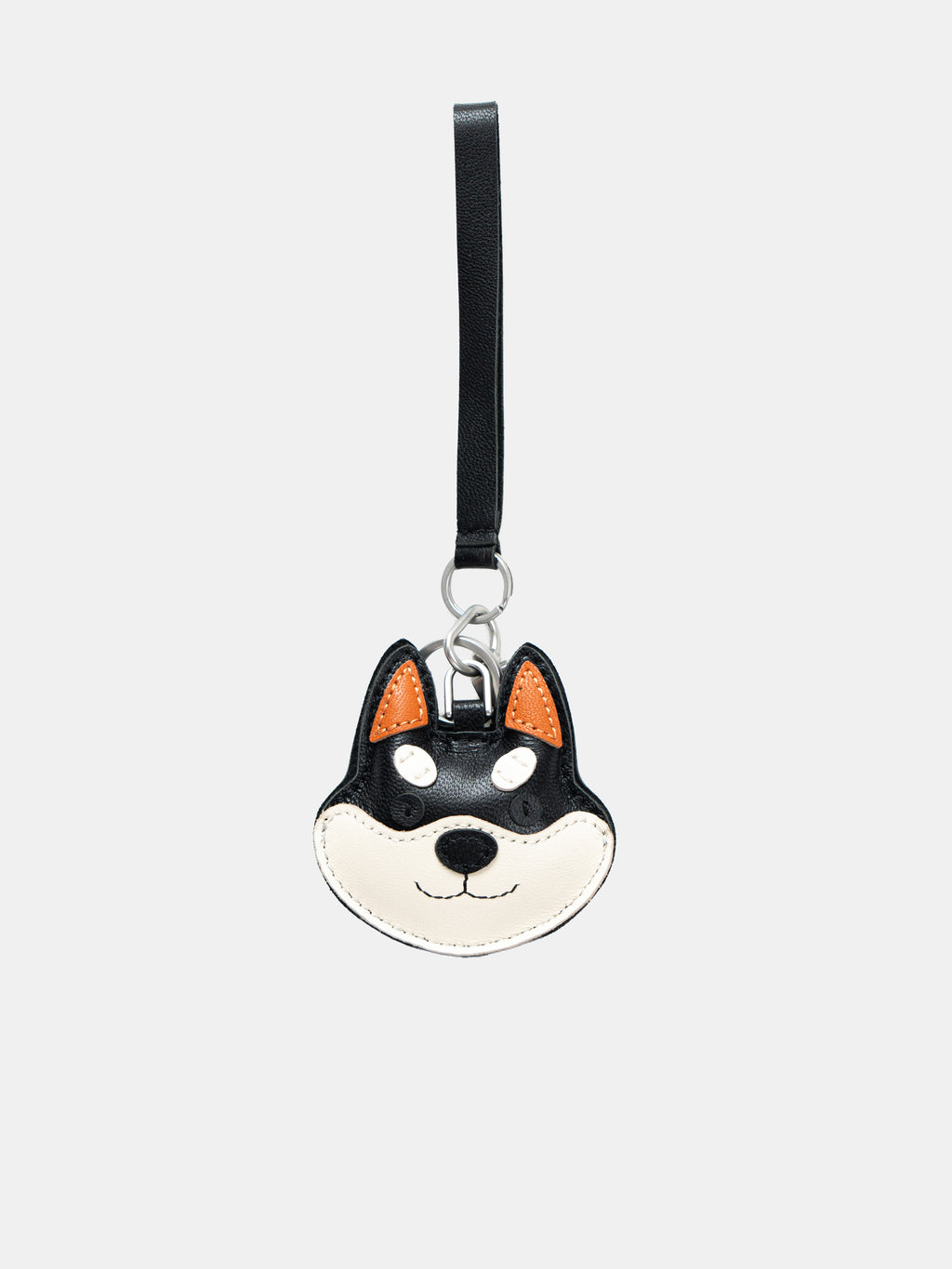 Shiba Inu Face Bag Charm In Italian Leather - Black and Tan
