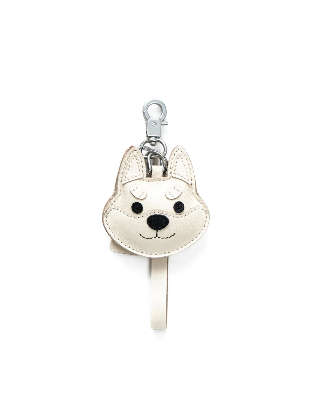 Shiba Inu Face Bag Charm In Italian Leather - Cream White