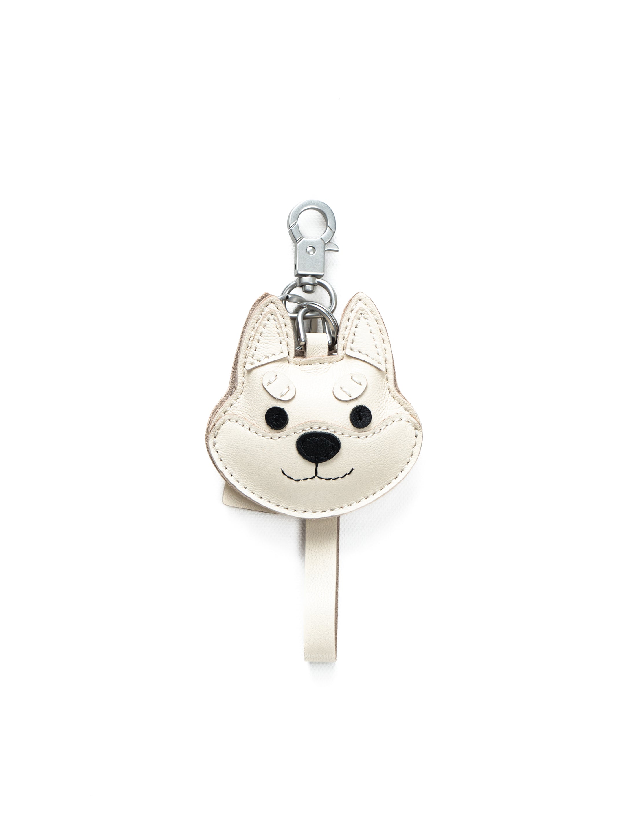 Shiba Inu Bag Charm In Italian Leather - Cream White