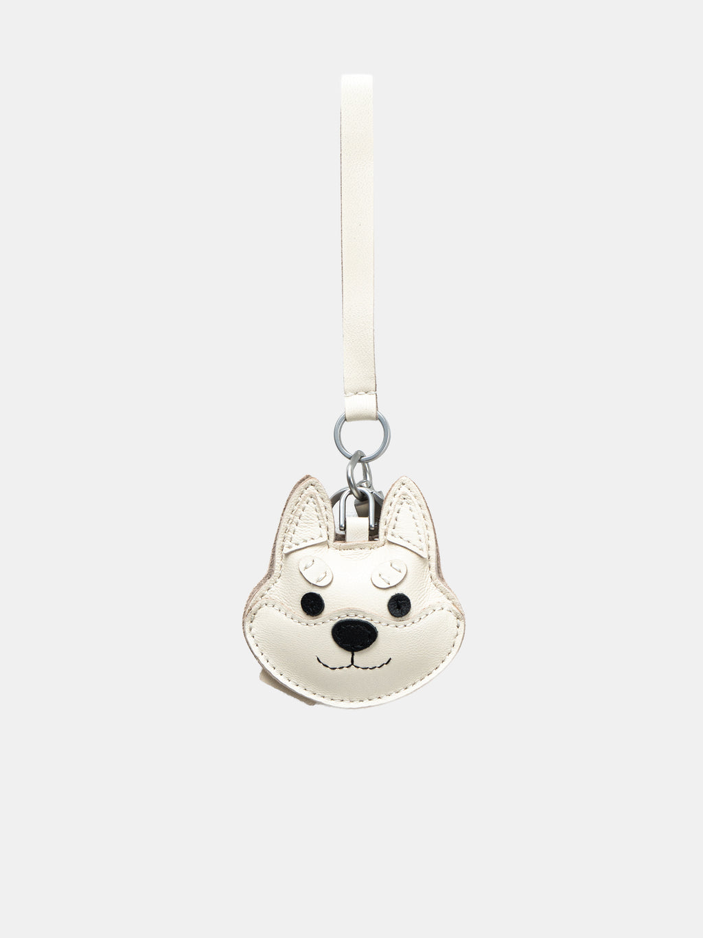Shiba Inu Face Bag Charm In Italian Leather - Cream White