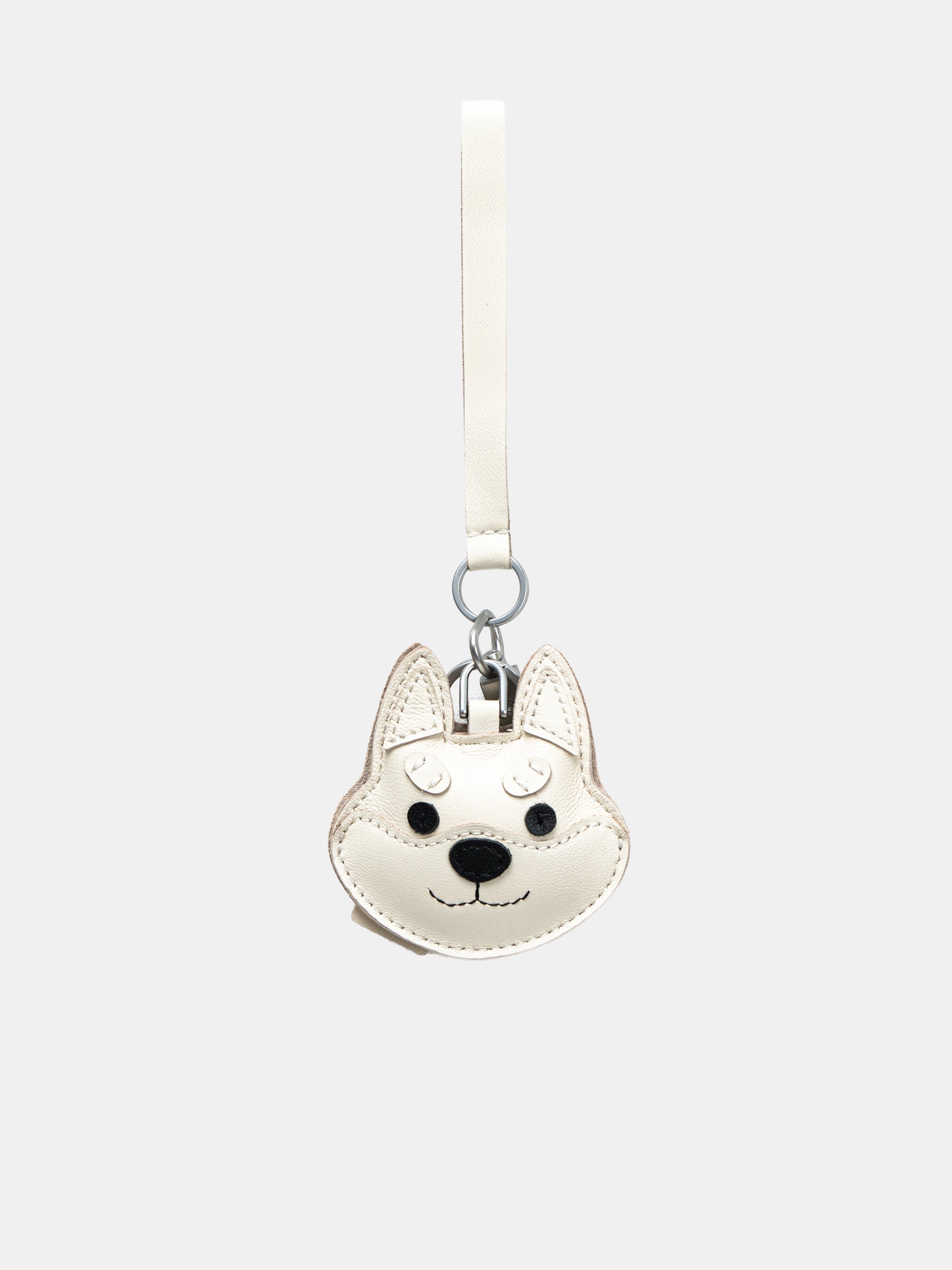 Shiba Inu Bag Charm In Italian Leather - Cream White