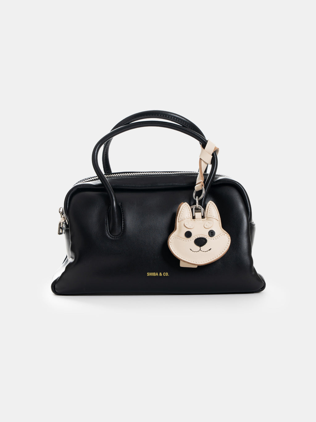 Shiba Inu Face Bag Charm In Italian Leather - Cream White