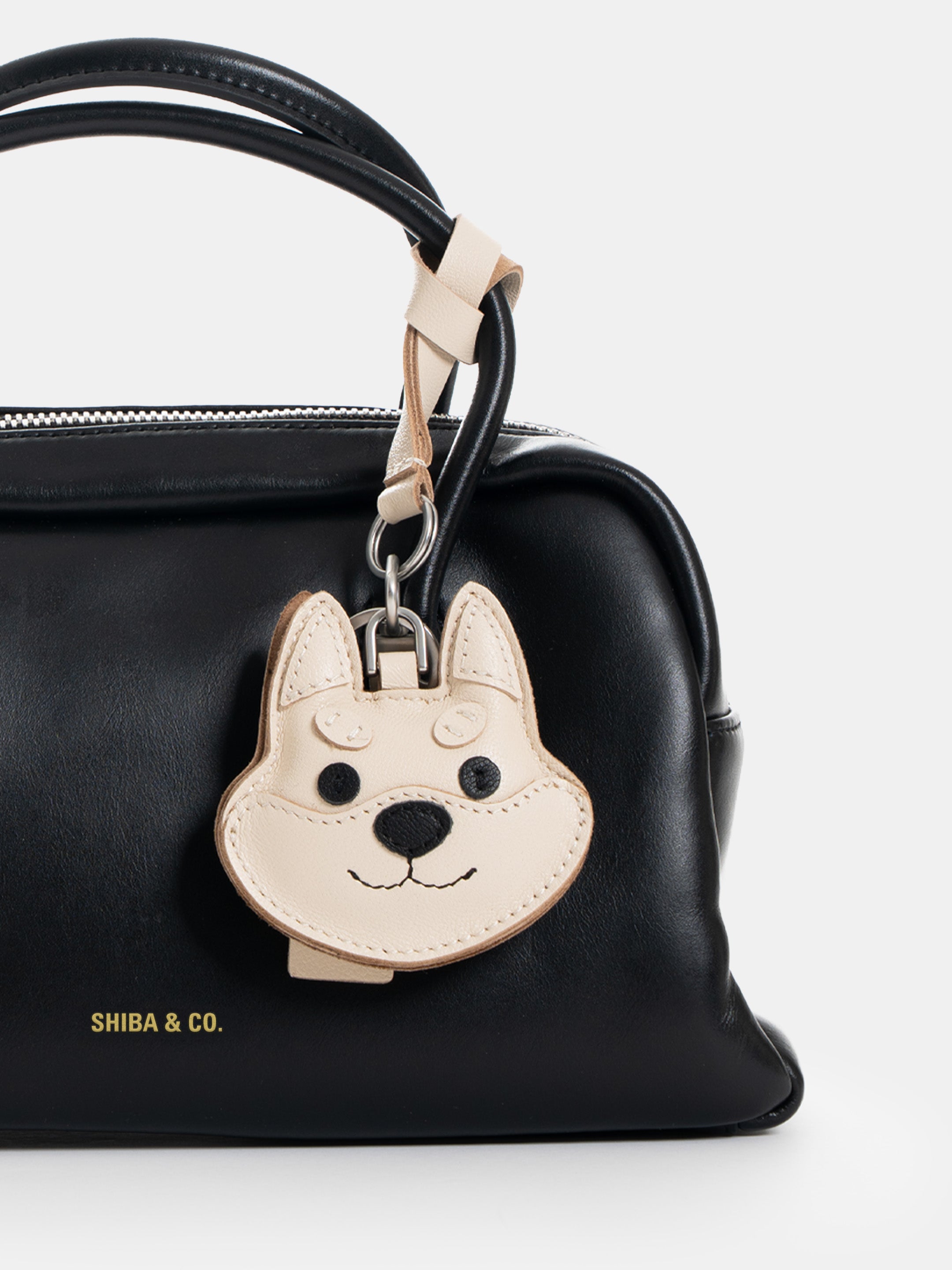Shiba Inu Bag Charm In Italian Leather - Cream White