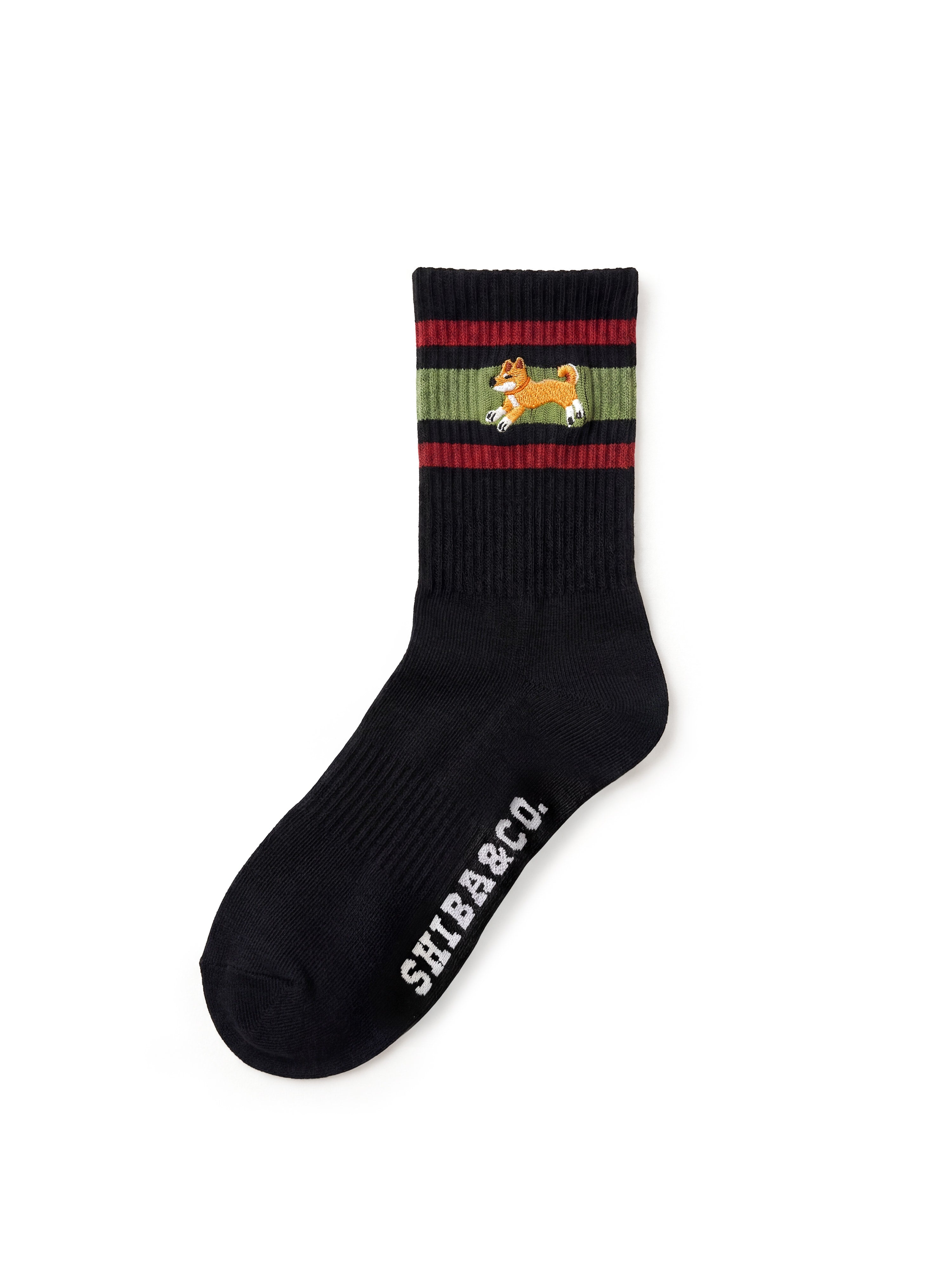 Club Shiba Inu Dog Embroidered Crew Sock – Black