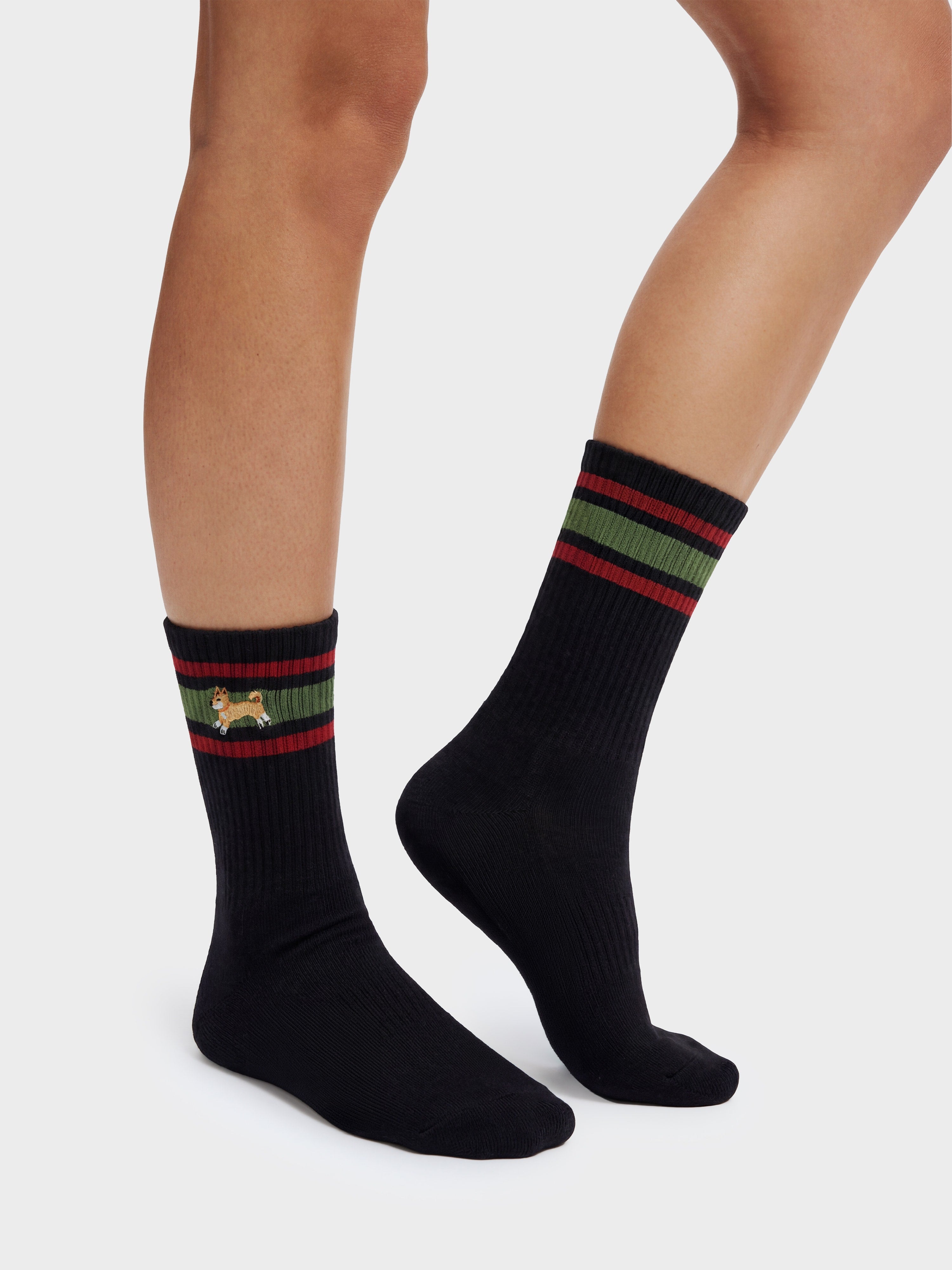 Club Shiba Inu Dog Embroidered Crew Sock – Black