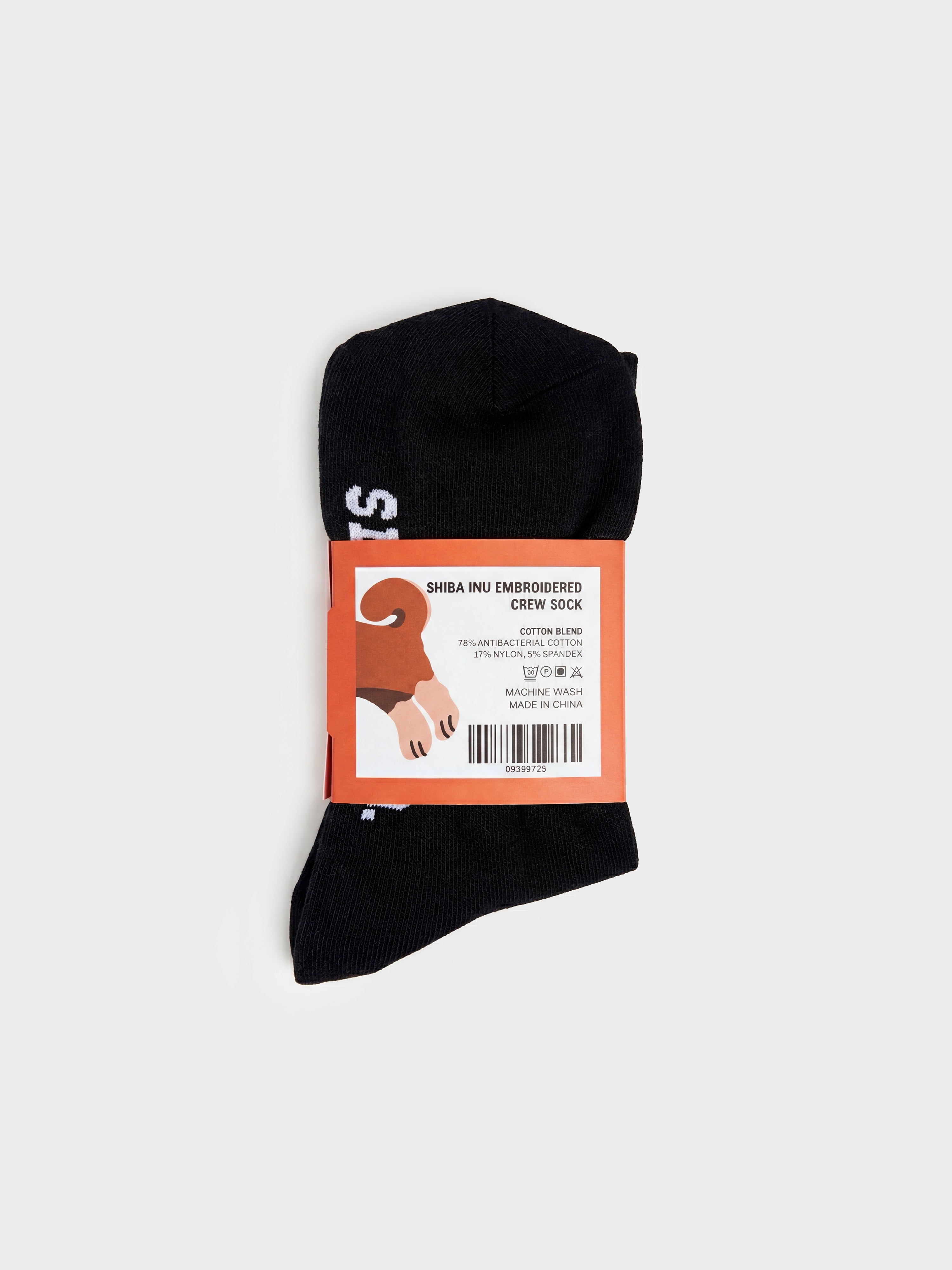 Club Shiba Inu Dog Embroidered Crew Sock – Black
