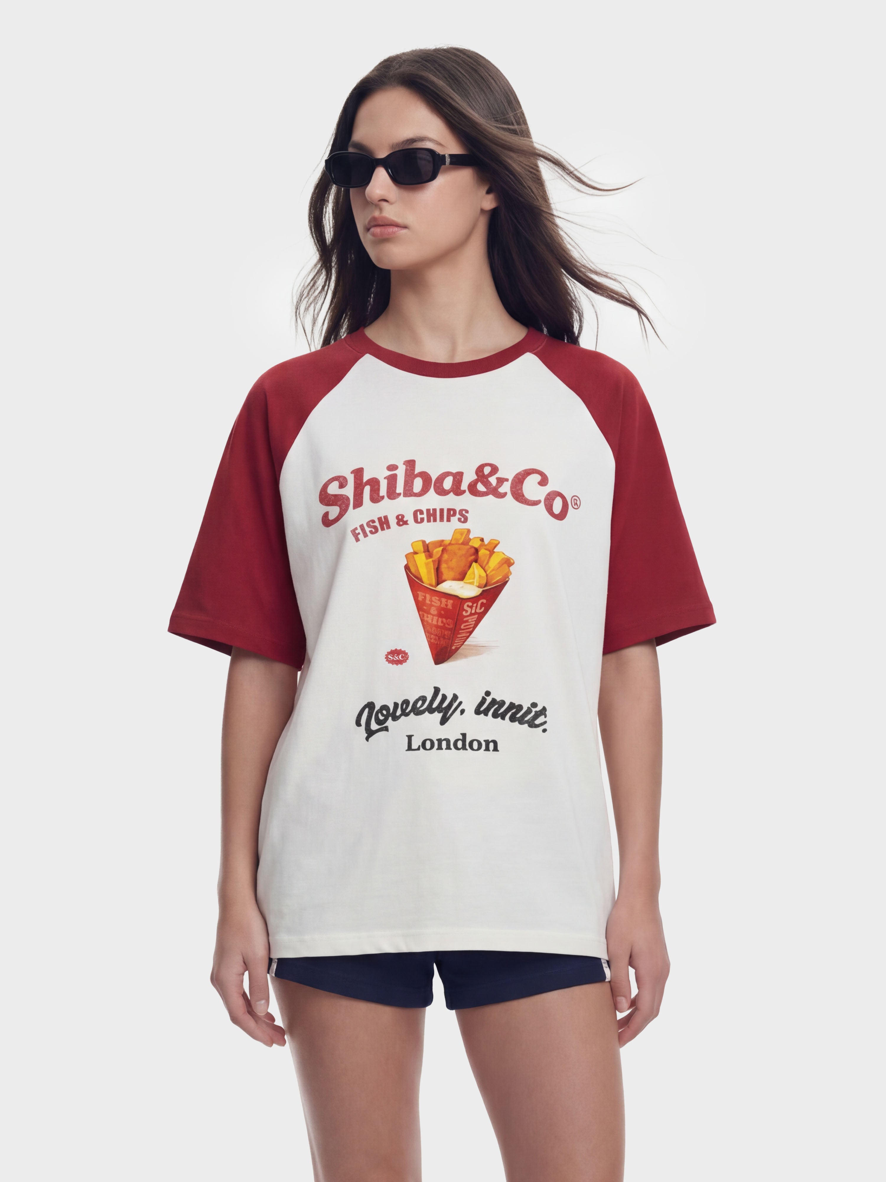 London Fish & Chips Raglan Sleeve Vintage Graphic T-Shirt