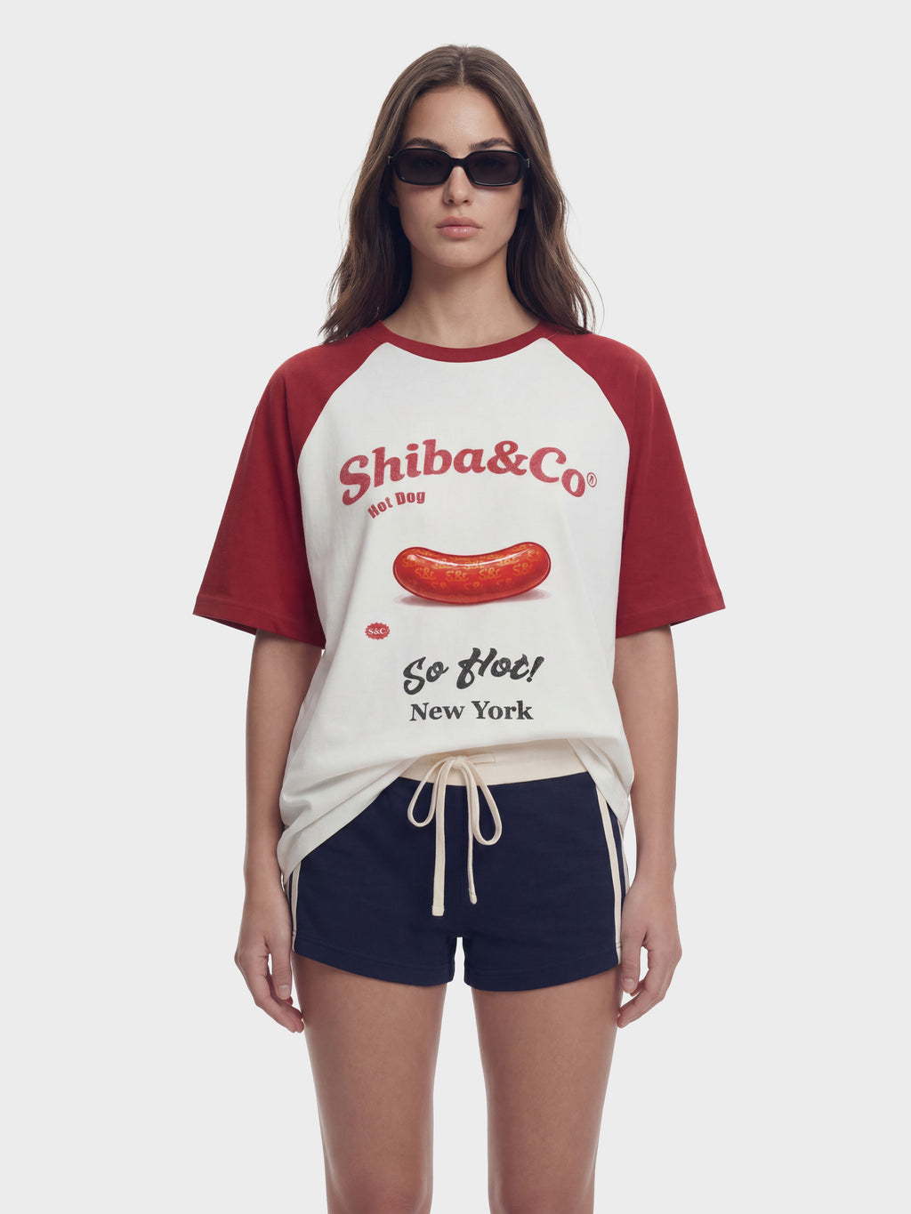 New York Hot Dog Raglan Sleeve Vintage Graphic T-Shirt