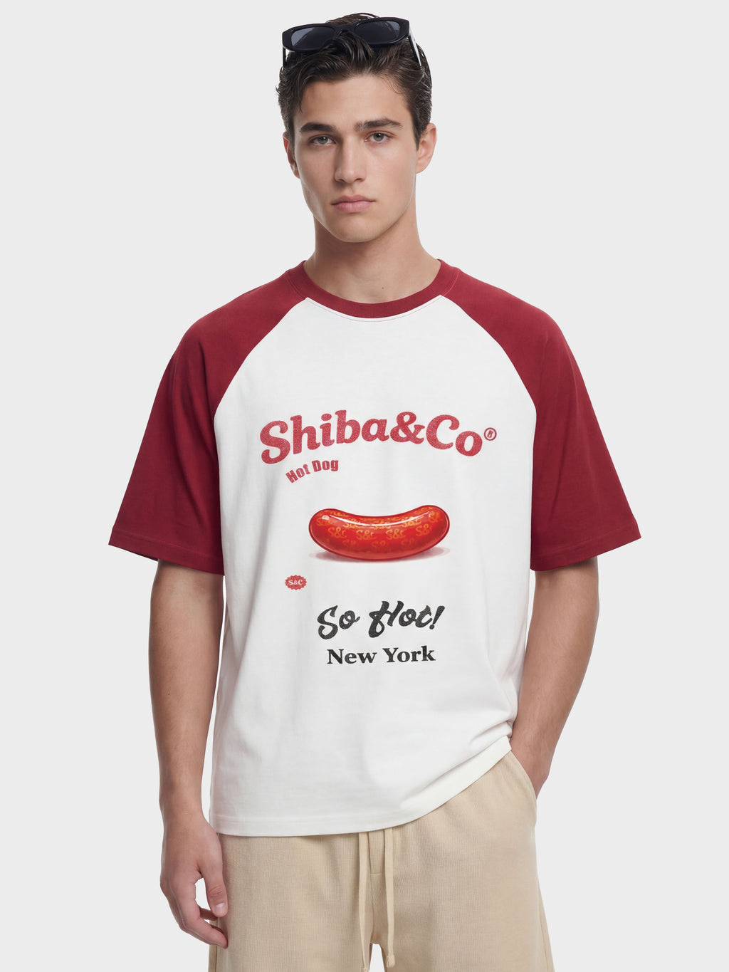 New York Hot Dog Raglan Sleeve Vintage Graphic T-Shirt