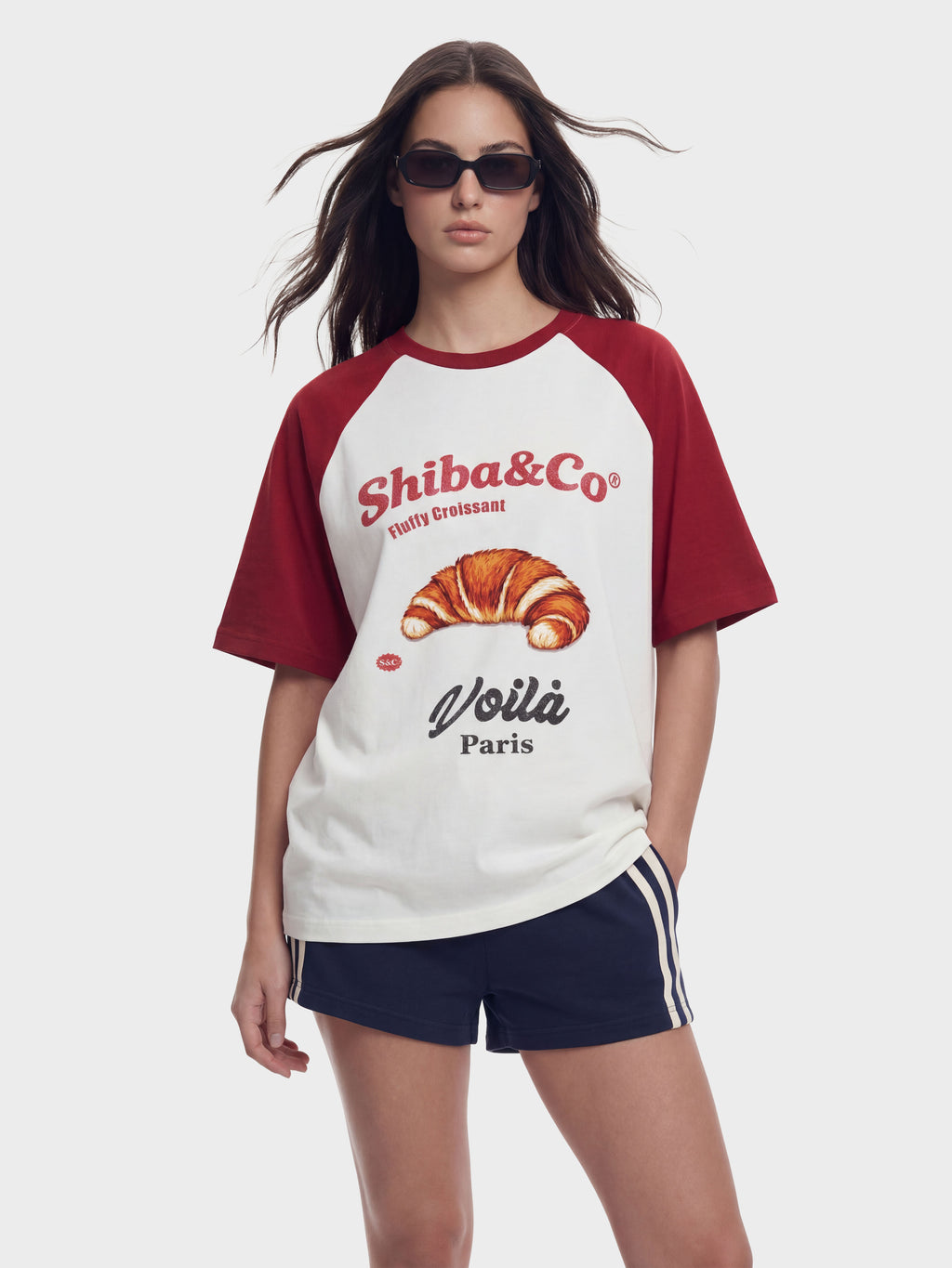 Paris Fluffy Croissant Raglan Sleeve Vintage Graphic T-Shirt
