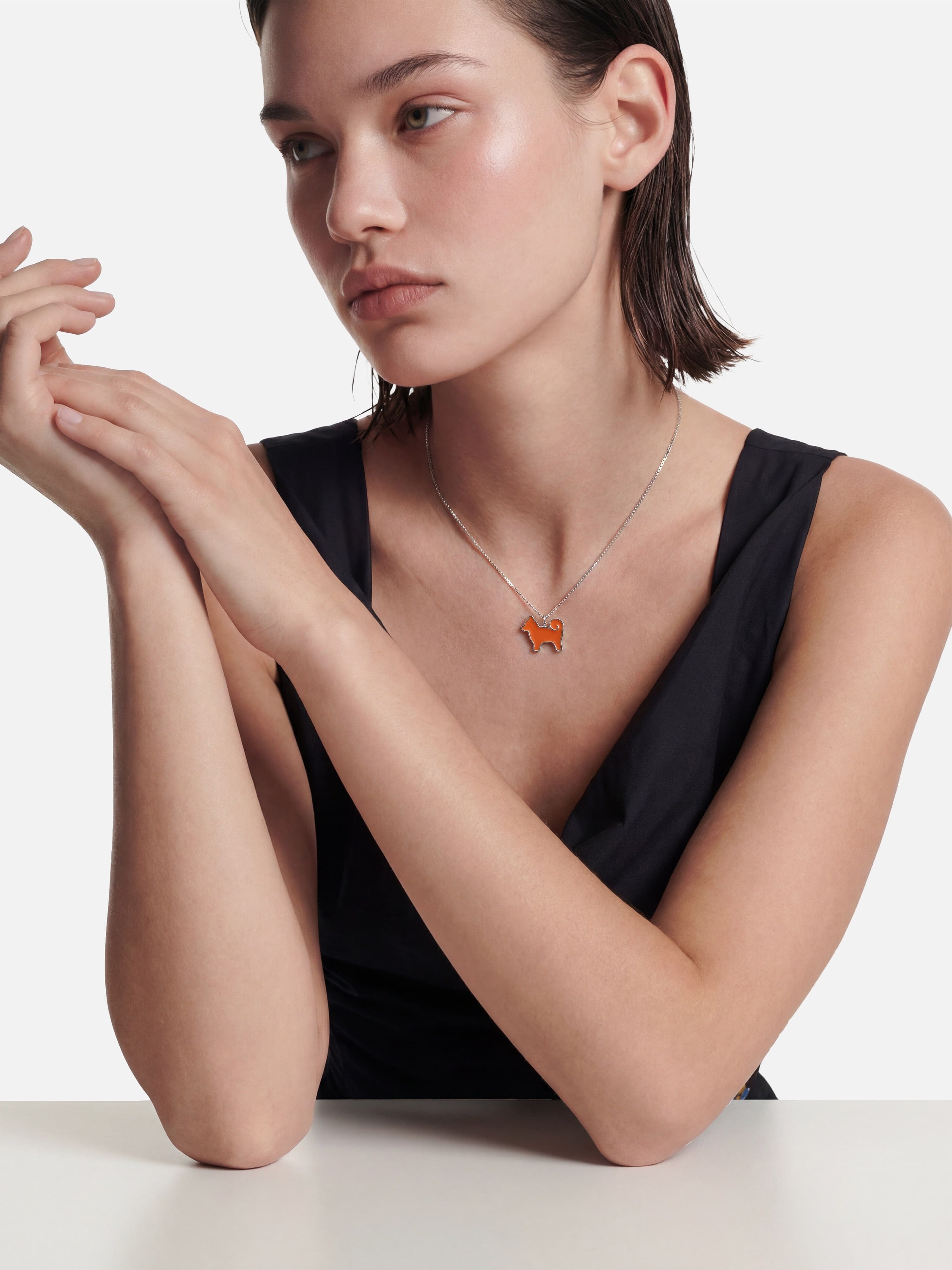 26 My Precious Shiba Inu Dog Pendant - 925 Sterling Silver - Iconic Orange