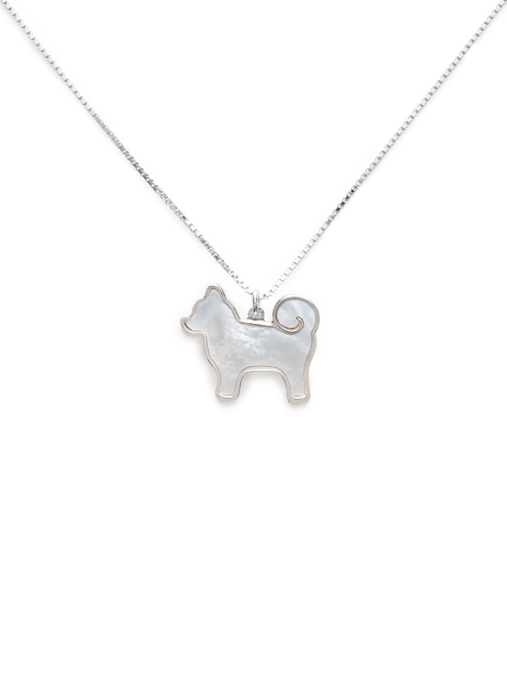 26 My Precious Shiba Inu Dog Pendant - 925 Sterling Silver - Mother Of Pearl