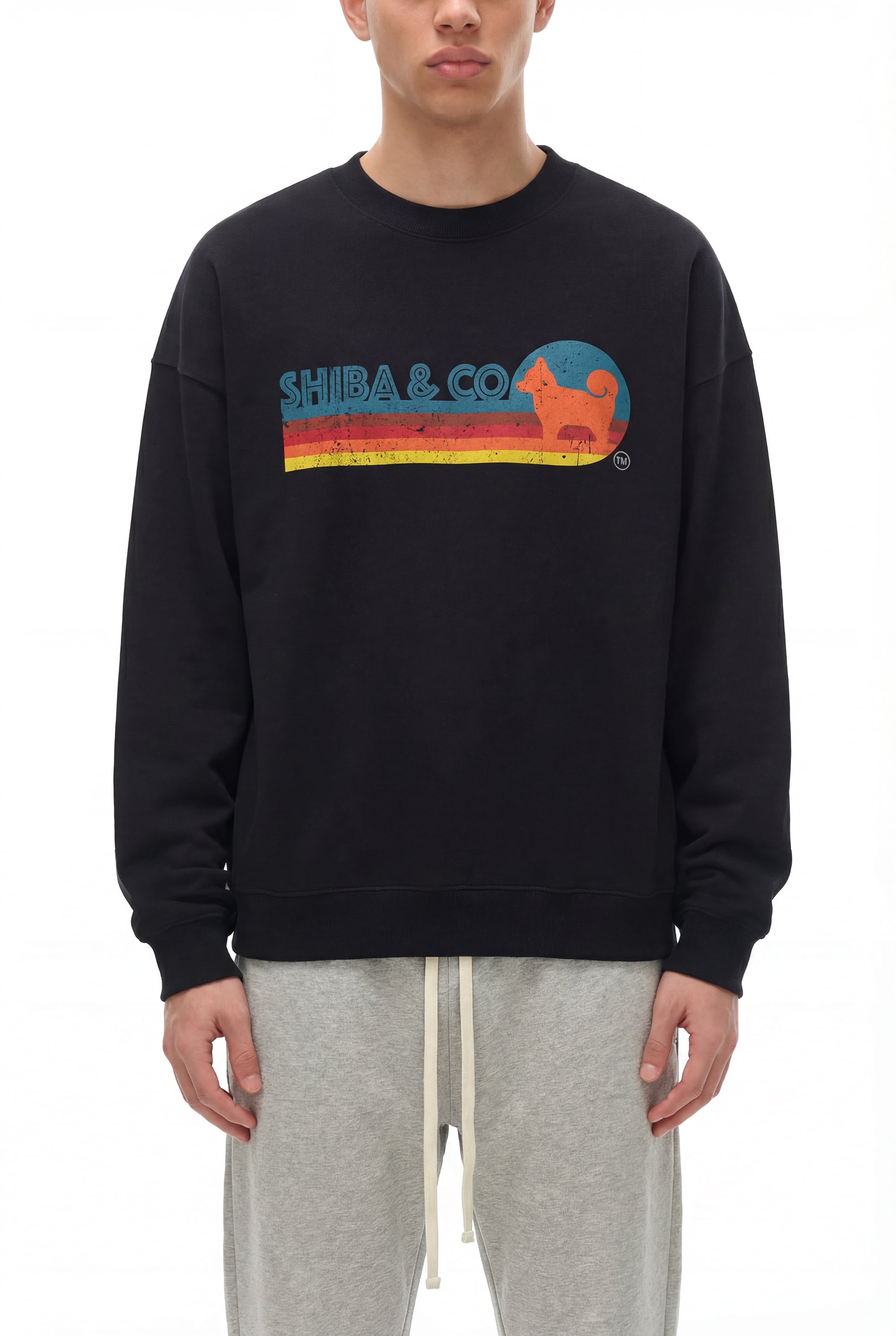 Unisex Retro Shiba Inu Cotton Crewneck Sweatshirt - Classic Fit