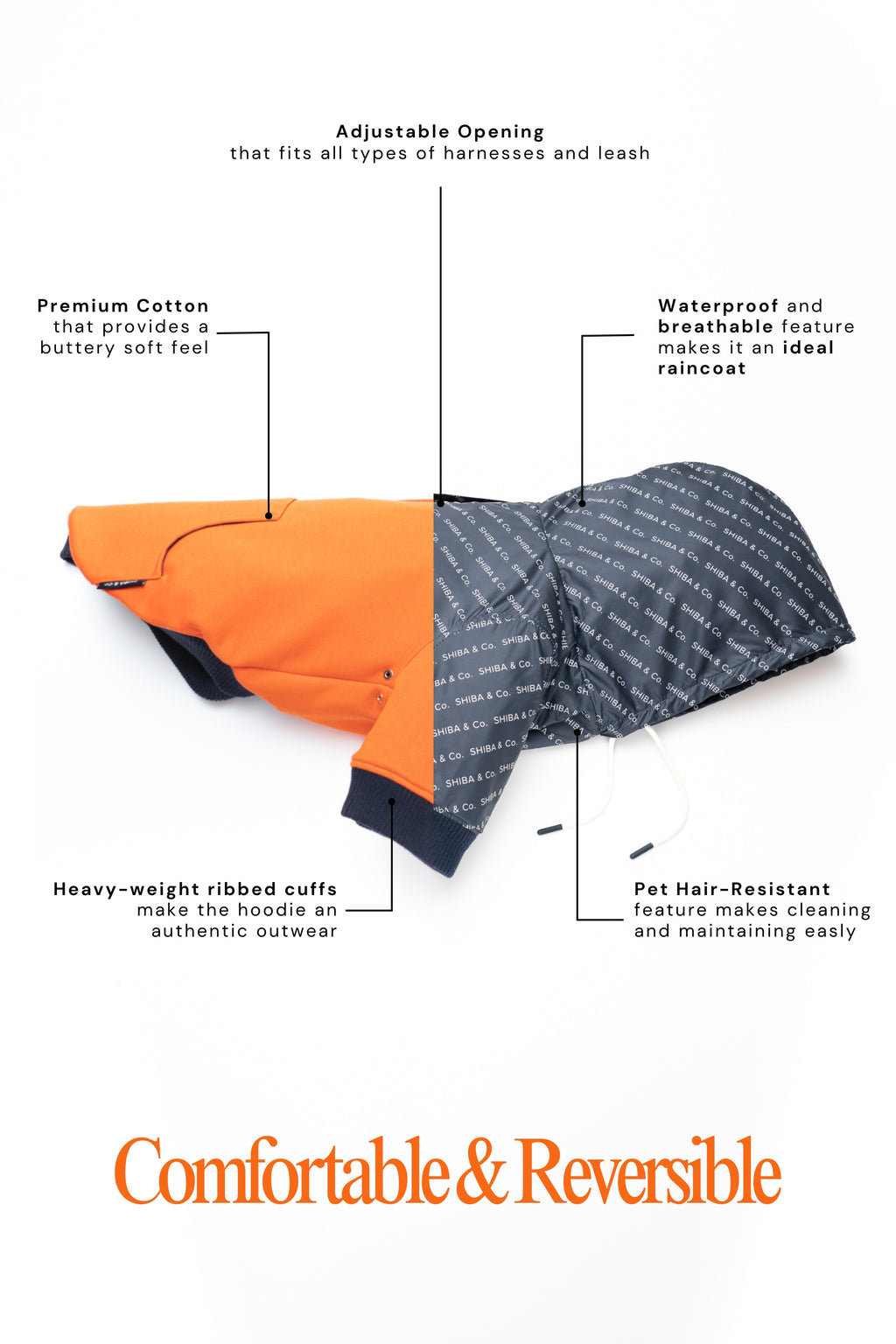 Reve Dog Hoodie In Orange - Waterproof & Reversible