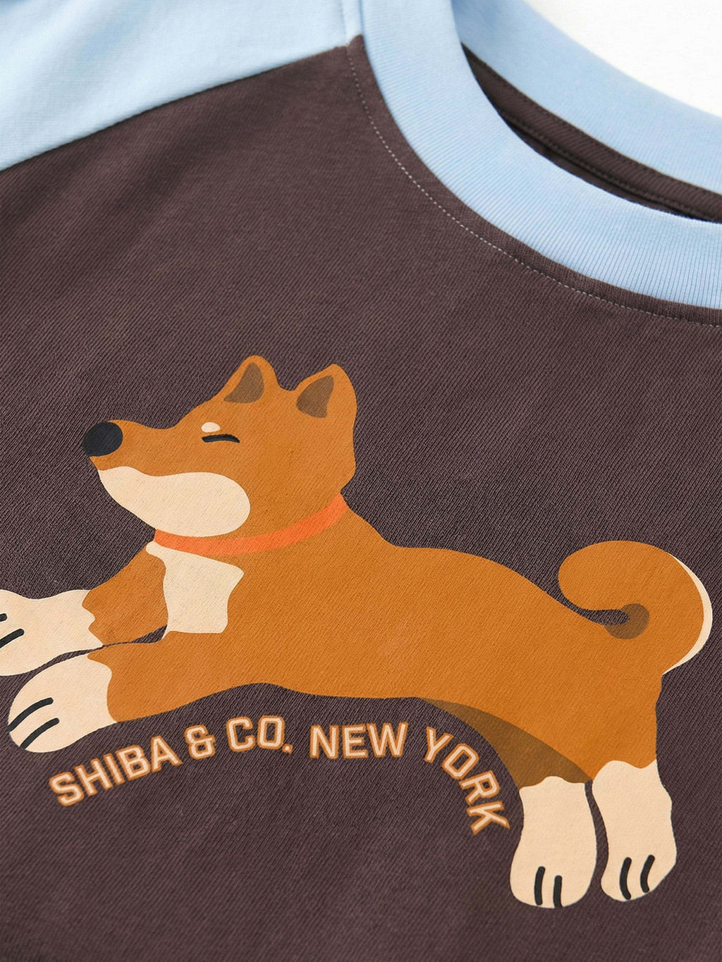 Womens Club Shiba Inu Slim Fit Raglan Stripes Sleeve Cotton T-Shirt - Red Shiba