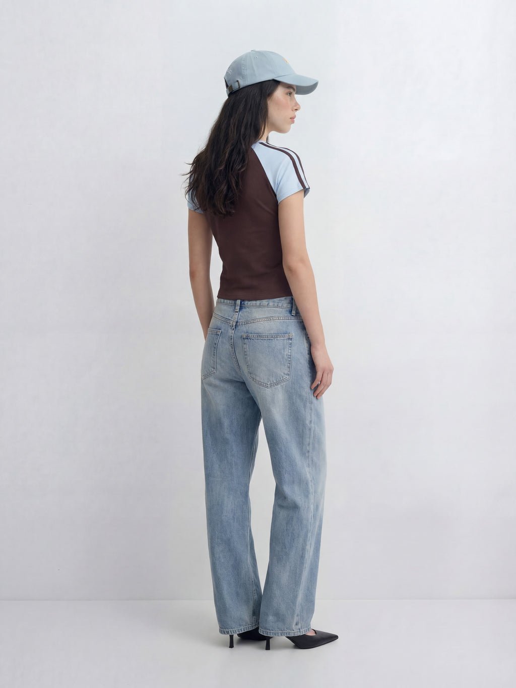 Womens Club Shiba Inu Slim Fit Raglan Stripes Sleeve Cotton T-Shirt - Red Shiba