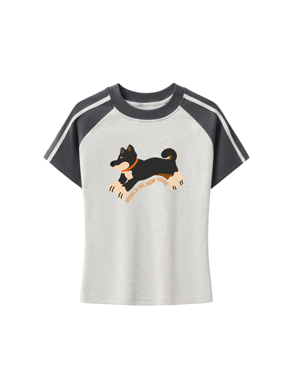 Womens Club Shiba Inu Slim Fit Raglan Stripes Sleeve Cotton T-Shirt - Black and Tan Shiba