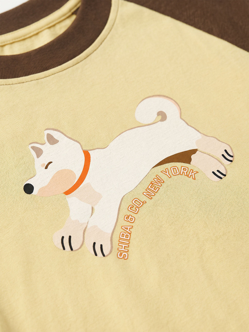 Womens Club Shiba Inu Slim Fit Raglan Stripes Sleeve Cotton T-Shirt - Cream Shiba