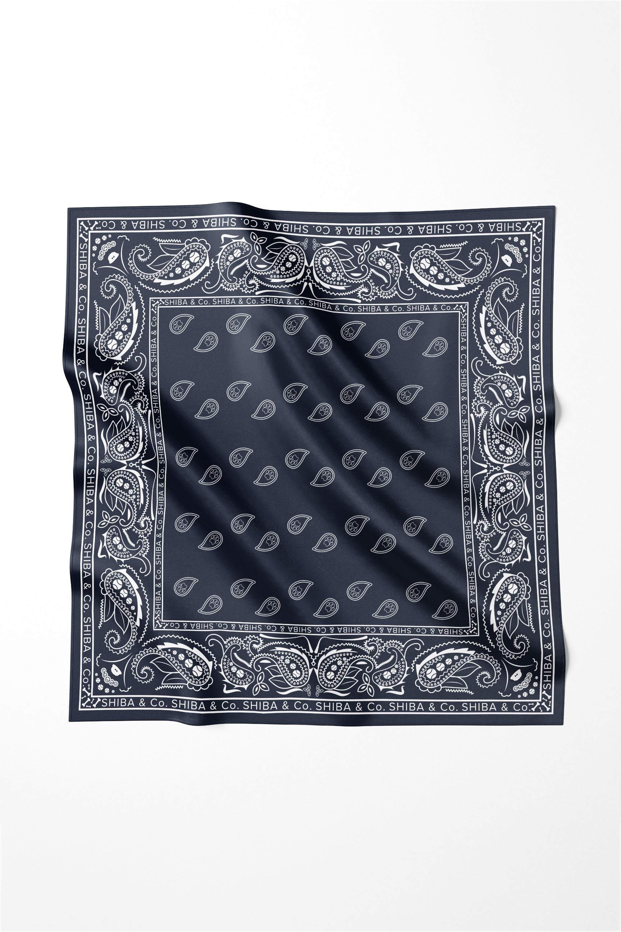 DOG SILK BANDANA IN BLUE NAVY 20x20  by SHIBA AND CO